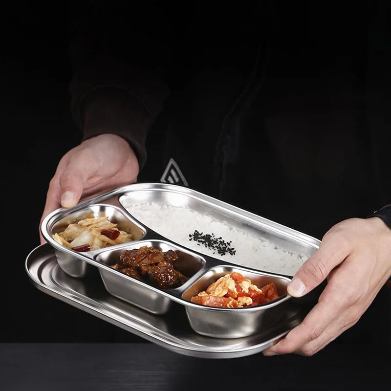 304 stainless steel dinner plate compartment with lid lunch plate.