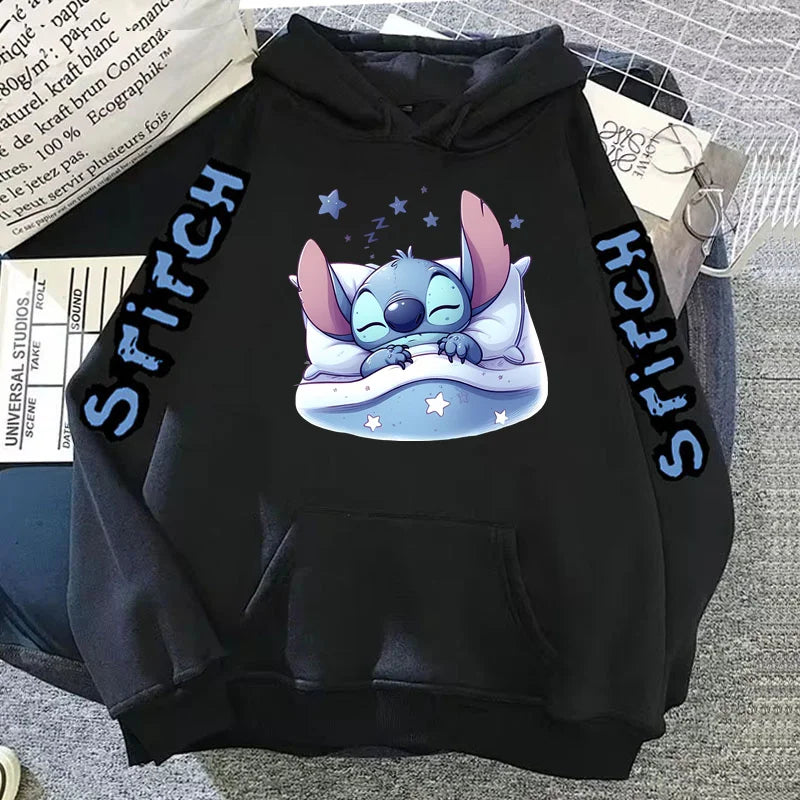 Luxury Brand Women's Hoodies Disney Lilo & Stitch Harajuku Jackets Japanese Fashion Winter Sweaters Women's Warm Sweatshirts.