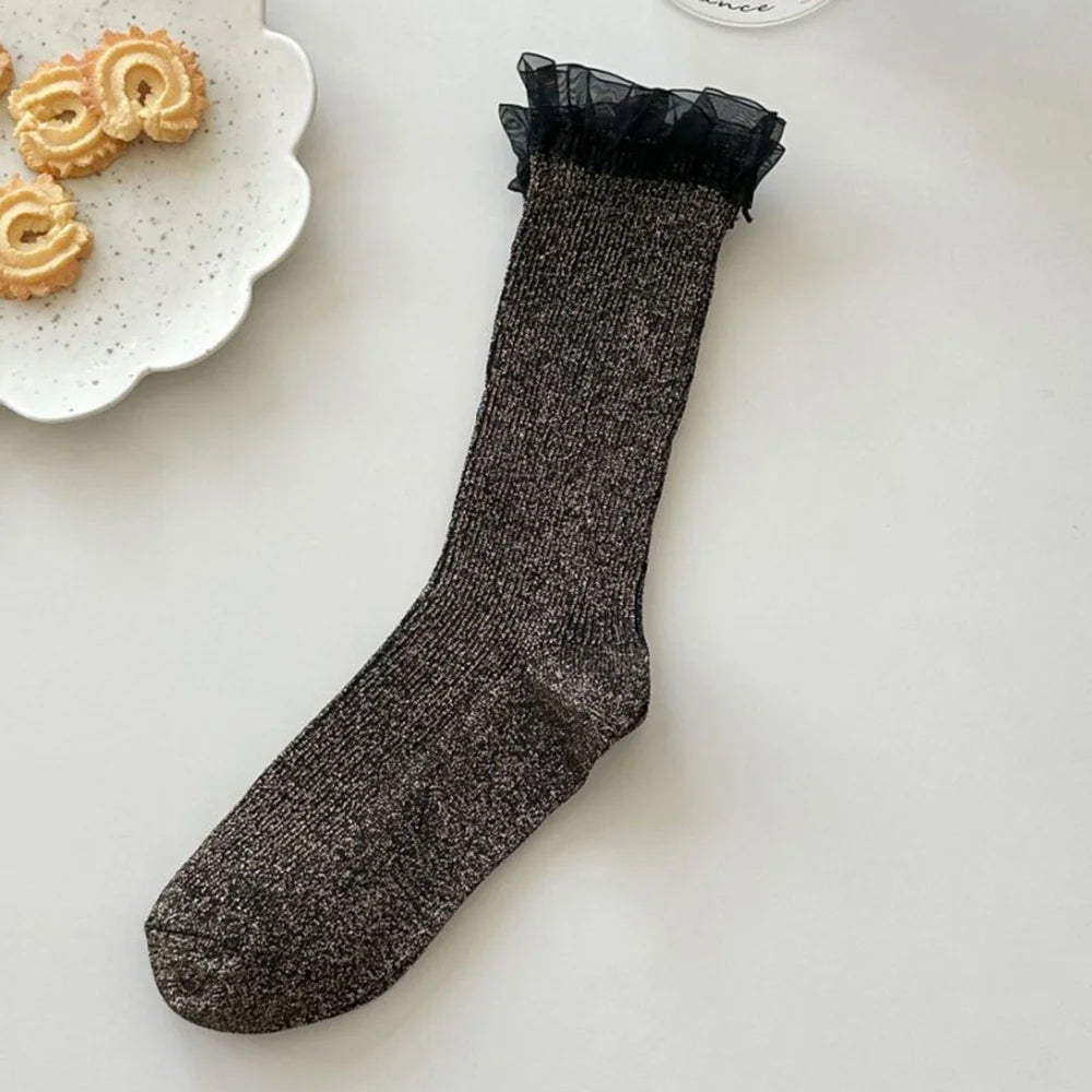 Design Socks For Women Cute Sweet Daily Casual Korean Style Women's Socks Autumn Winter Long Fashion Lace Edge Chaussettes Femme.