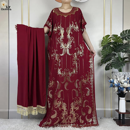 Neue Sommer Abaya für Frauen lässig Kurzarm weiches Baumwoll kleid Dubai Kaftan lose Dame Maxi Islam afrikanisches Kleid mit großem Schal