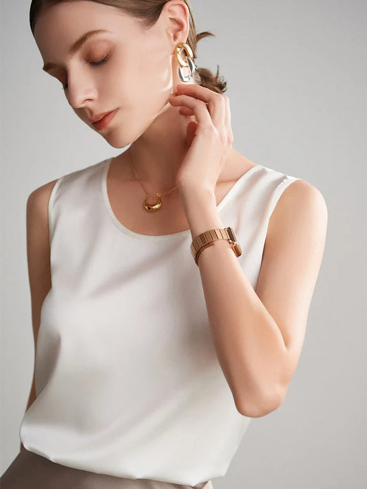 SuyaDream. Damen Basic Cozy Tanks, 100 % echte Seide, O-Ausschnitt, ärmelloses, schickes T-Shirt, 2025, solide Sommerwesten, Weiß, Rosa, Beige.