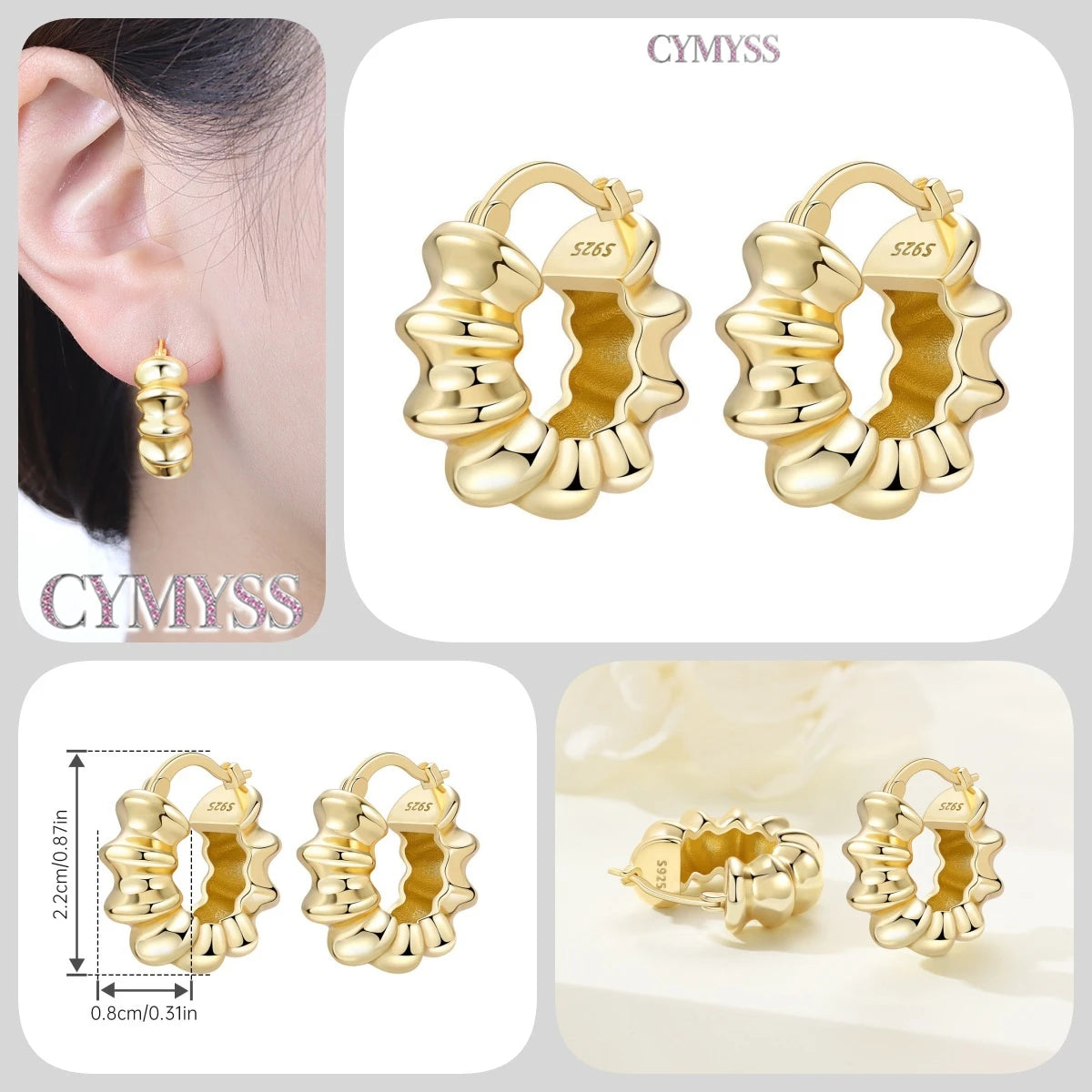 Original 2025 S925 Sterling Silver Zircon 18K Gold Lining Vintage Hoop Earrings for Women Birthday Party Wedding Gift Jewellery.