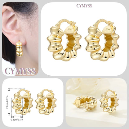 Original 2025 S925 Sterling Silver Zircon 18K Gold Lining Vintage Hoop Earrings for Women Birthday Party Wedding Gift Jewellery.