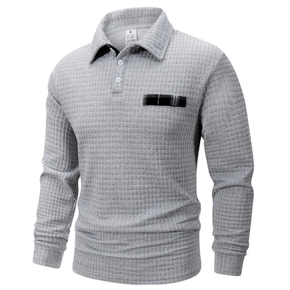 Autumn Knitted Jacquard Grid Polo Pullover Men Solid Color Casual Long Sleeved Sweatshirts Male Daily Warm Turtleneck Streetwear