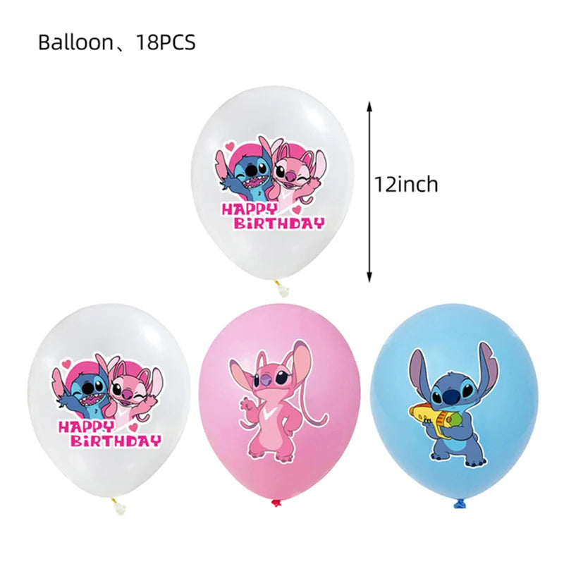 Disney Rosa Stich Geburtstag Party Dekorationen Mädchen Einweg Geschirr Ballon Kuchen Topper Tischdecken Liefert Baby Dusche