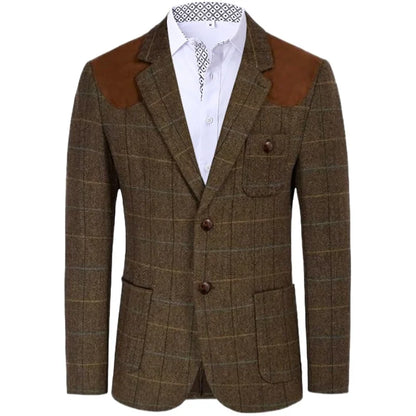 British-style men's suit jacket Houndstooth tweed sports jacket Double-breasted formal jacket    British-Style Men's Suit Jacket.