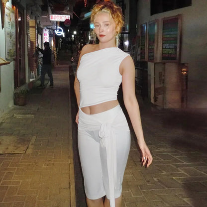 Cryptographic One Shoulder Solid Lace Up Tops Summer Y2K Outfits Sexy Backless Sleeveless Crop Tank Coquette Streetwear Clothes