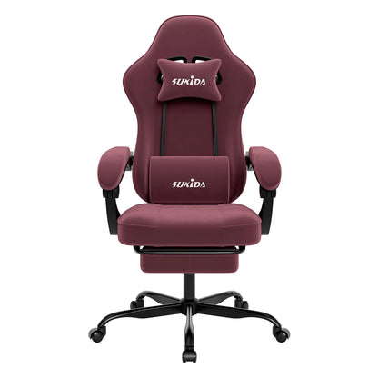 SUKIDA Gaming-Stuhl mit Fußstütze, PC-Stuhl im Racing-Stuhl-Design, ergonomischer Bürostuhl, verstellbar mit Lordosenstütze