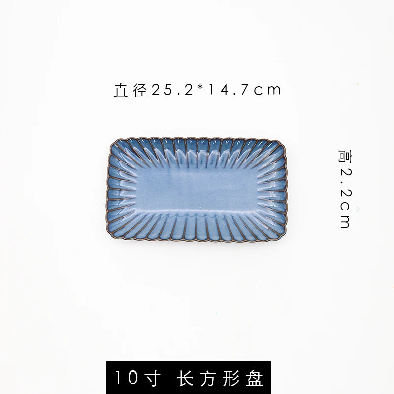 Retro Household Ceramic Tableware Kiln Variable Glaze Western Plate Creative Long Plate Main Dish Dinner Plate Kitchen Supplies