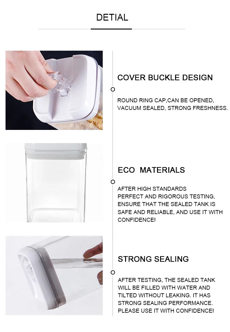 Air-Tight Food Storage Container for Cereals Easy Lock Sealed Jar Plastic Transparent Milk Powder Grains Candy Kitchen Organizer.