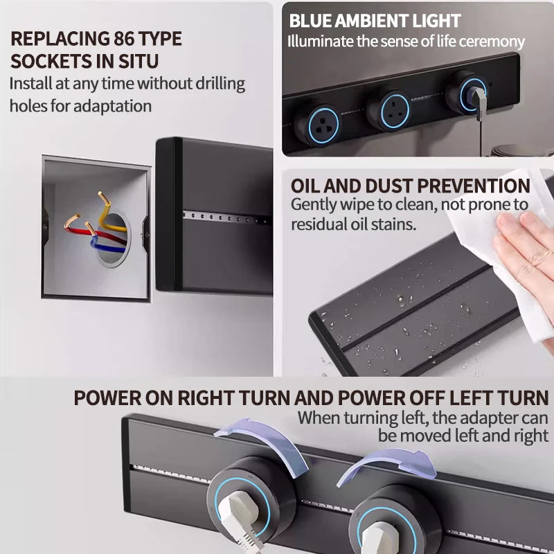Steckdose Power Rail Steckdose verdeckte verdeckte Wand Küchen steckdose mit EU, UK und koreanischen Universal stecker Adapter.