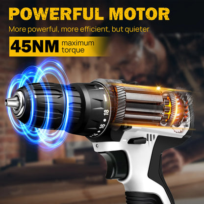 16,8-V-Akku-Bohrschrauber-Set, 2-in-1-Mini-Elektroschrauber-Werkzeuge + LED-Arbeitsleuchte, hohes Drehmoment, 45 Nm