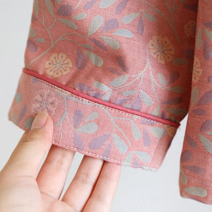 100% Cotton Crepe Homeclothes 2023 Autumn/Winter Women's Pajamas Suit Long-Sleeved Trousers 2-piece Yarn-Dyed Jacquard Pajamas