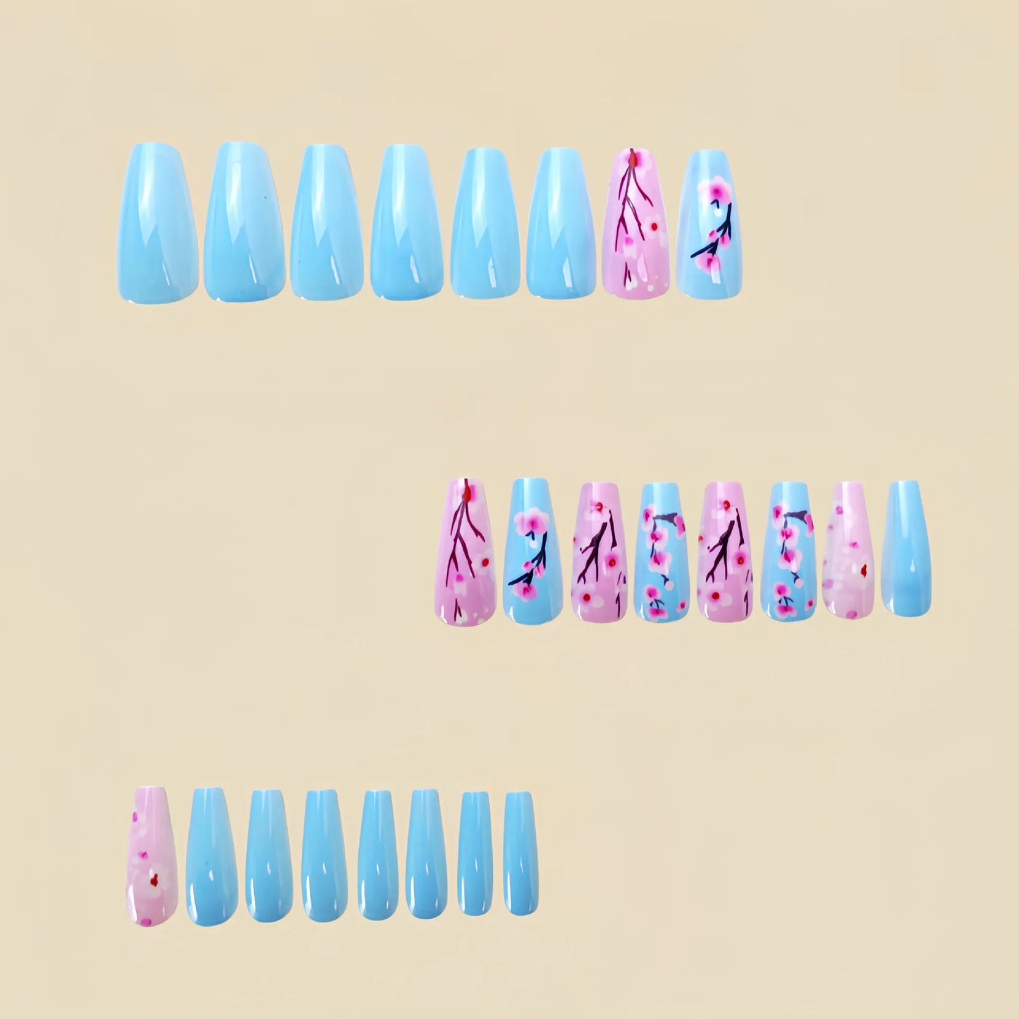 24pcs/set short medium long fake nails for Spring summer season gradient peach flowers butterfly heart press on false nail art.