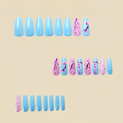 24pcs/set short medium long fake nails for Spring summer season gradient peach flowers butterfly heart press on false nail art.