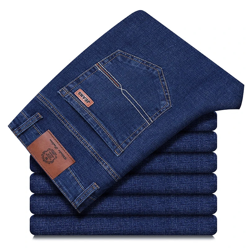 Wthinlee New Business Men's Jeans Casual Straight Stretch Fashion Classic Blue Black Work Denim Trousers Male Brand Clothing
