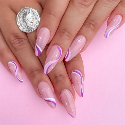 24Pcs Manicure Wearable Fake Nails Ballerina Removable Coffin Fake Nails Finished Women Girls Almond False Nails Art Decoration