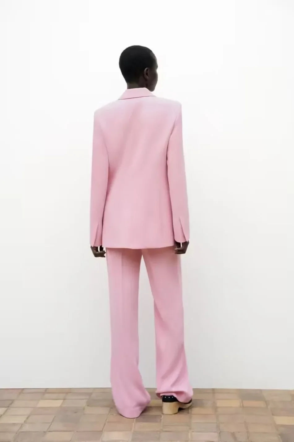 Women's Blazer New Spring Elegant Casual Office Lady Pink Jacket Coat Fashion High Waist Loose Wide Leg Trousers Pant Suit.