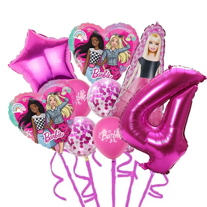 9 Stück Barbie Geburtstag Party Dekor Barbie Aluminiumfolie Ballon 32 Zoll Pink Zahlenballon Mädchen Pink Party Dekor Supplie.