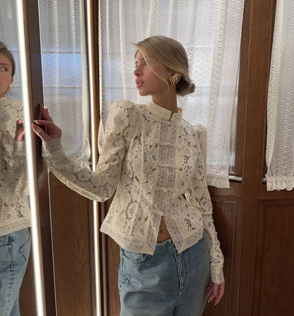 Tuularose Luxury Lace Blouse Fashion Lace Print Single Breasted Slim Shirt Vintage Elegant Party Looks Summer Women Blouse Tops