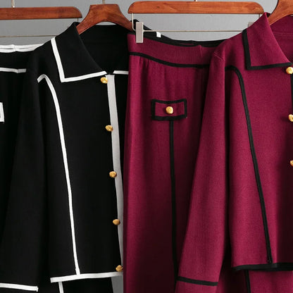 Women Sweater 2 Piece Suit Pullover Knitted Wide Leg Pants Muslim Sets Knitwear Single Breasted 2025 Outfits Autumn Winter.