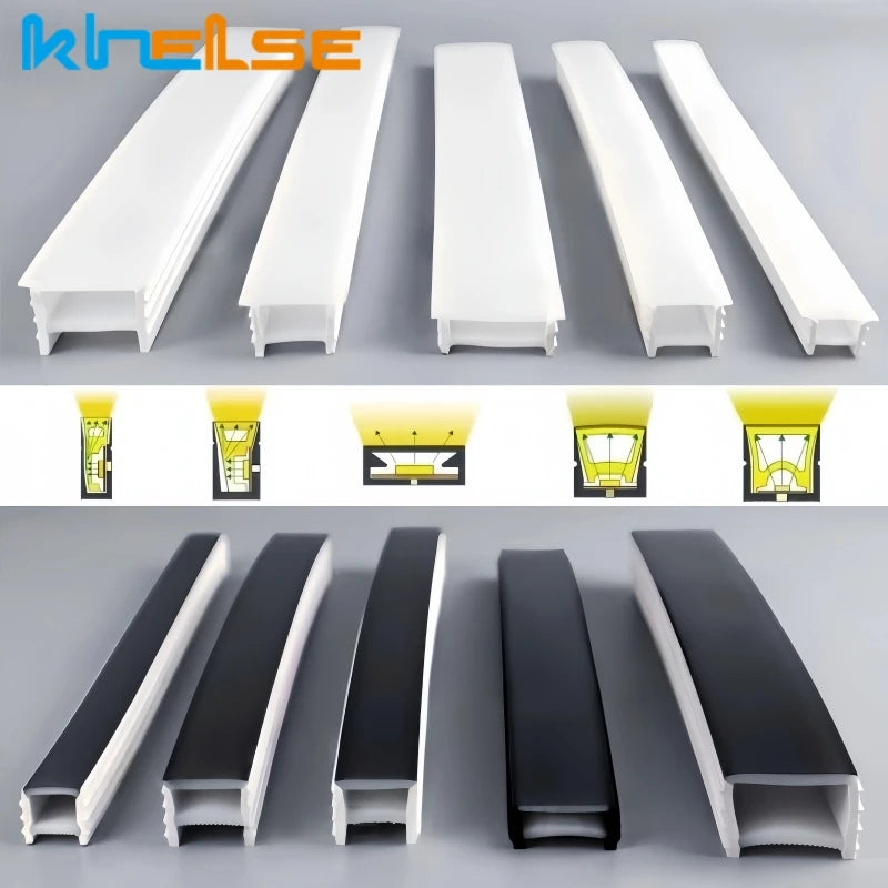 Black Flexible LED Neon Rope Lamp Silicone Tube Diffuser Recessed Channel For WS2811 WS2812B Waterproof Ribbon Neon Strip Lights.