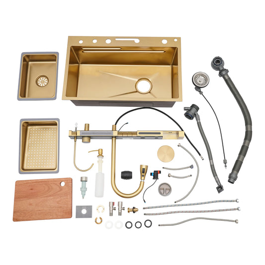 Gold 1/2" Multifunktionale digitale Wasserfallspüle Wasserfall-Küchenspüle Digitalanzeige Vielseitige Bars, Balkone Spüle