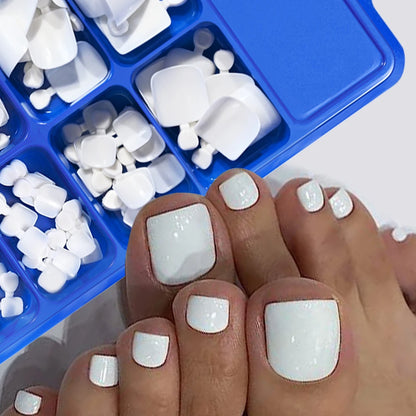 100pcs Fake Toenail Natural White Press On Toe Foot Full Cover Square Nails Art Tips Artificial Acrylic False Nail Manicure Tool.