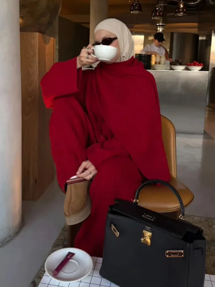 Bornladies Herbst Winter Mode frauen Neue Zopfmuster Pullover Breite Bein Hosen Set Weiche Wolle Mischung Lose Fit High Neck Pullover