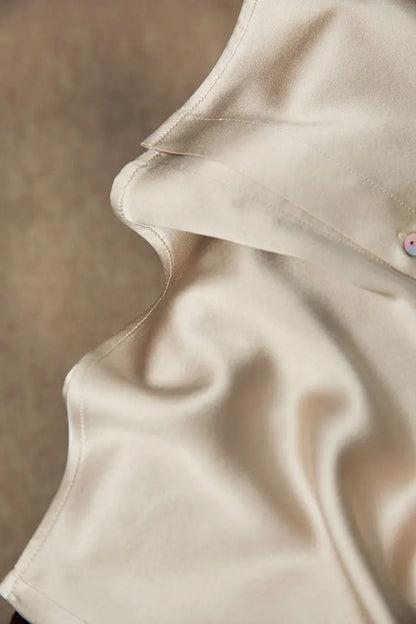 Women's French Style High Quality 40 MM Heavy Office Lady Solid Satin Silk Long Sleeve Shirt Ladies' Blouse.