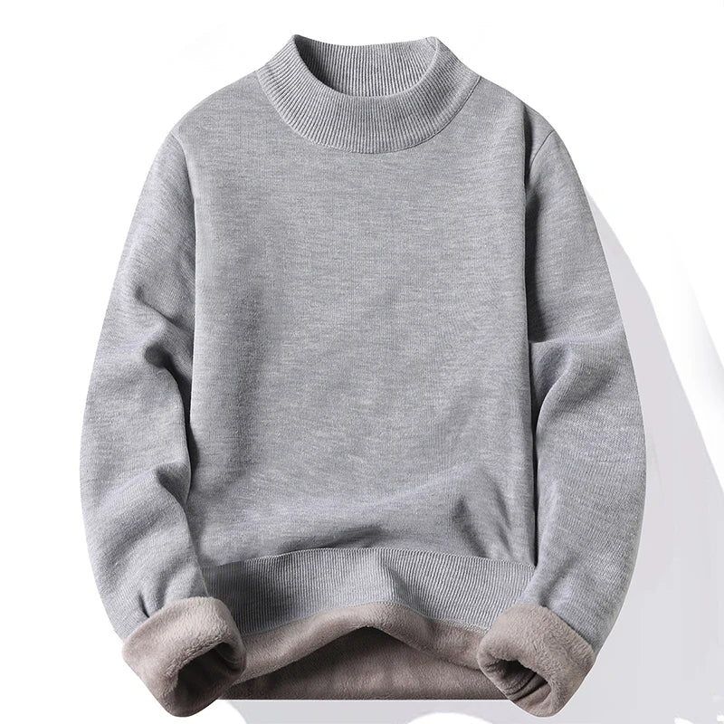 Men's Pullover Soft Sweater Winter Velvet Shirts Brand Clothing Knitted Fleece Warm Cold Blouse Slim Fit Bottom Shirts.