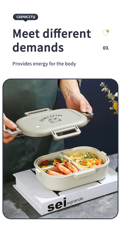 WORTHBUY Portable Plastic Bento Lunch Box With 3 Removable Compartment Leak-proof Microwave Salad Food Container For Kids School.