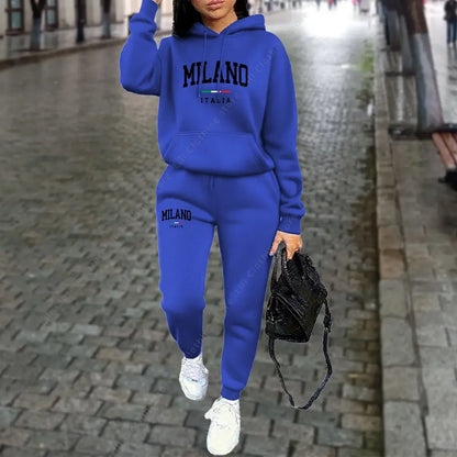 Herbst Winter frauen Sets 2 stücke Hoodies Hosen Anzug Sport Outfits 2025 MILANO Brief Drucken Ästhetische Kleidung Damen Trainingsanzug