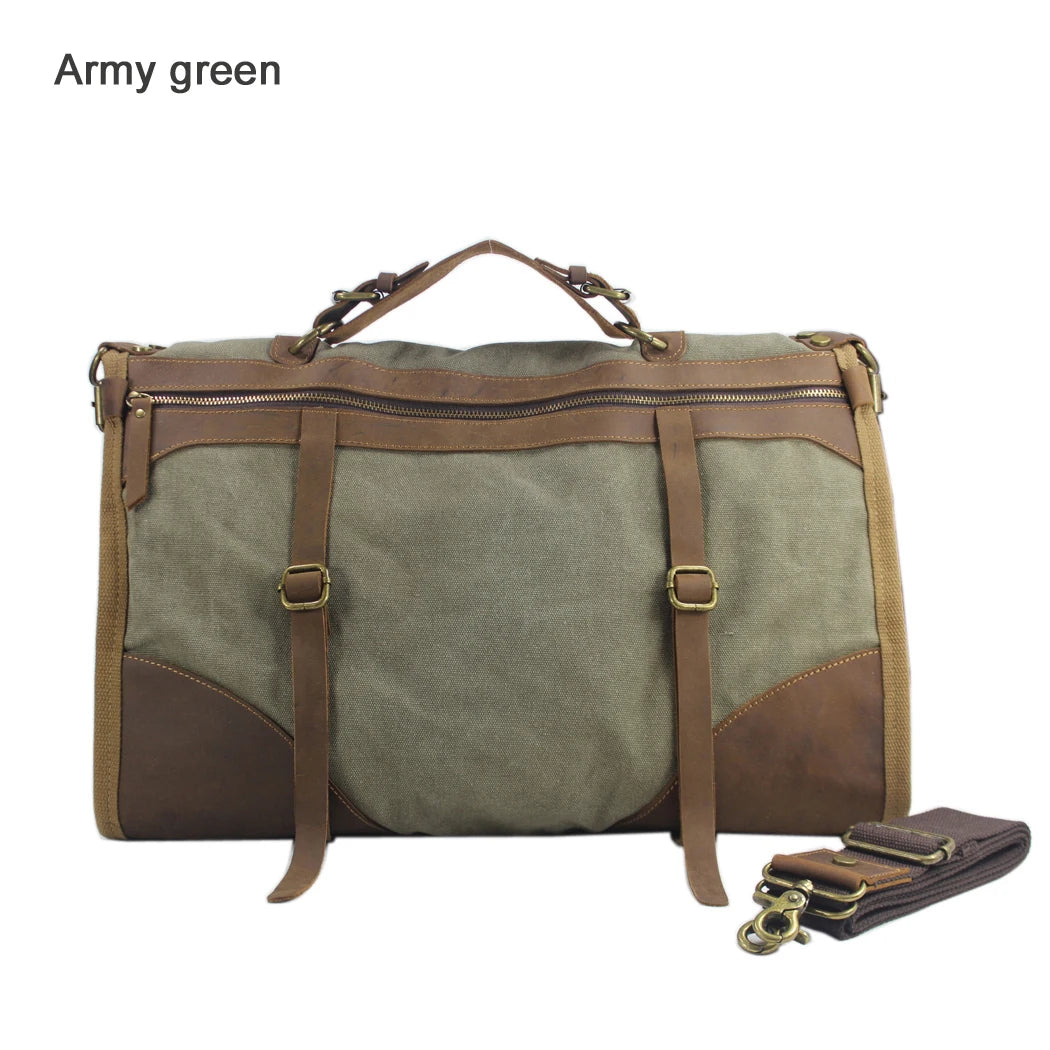 Vintage Retro militär Leinwand + Leder männer reisetaschen gepäck taschen männer wochenende Tasche Übernachtung duffle taschen tote Freizeit M314 #