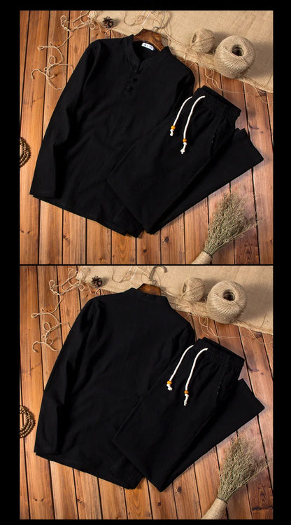 2025 Chinese Style Cotton Linen Casual Suits Spring Autumn Men's Long-sleeved Shirt and Pants Two-pieces Fashion Men Sets M-5XL.
