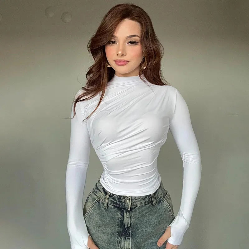 Fashionable Solid Color Women's Polo/Turtle Neck Top 2024 Autumn/Winter New Arrival Slimming Effect Long Sleeve T-Shirt