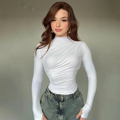 Fashionable Solid Color Women's Polo/Turtle Neck Top 2024 Autumn/Winter New Arrival Slimming Effect Long Sleeve T-Shirt