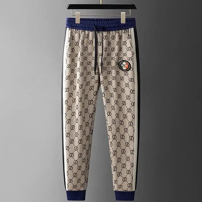 European Station Men's High-end Plaid Sports Casual Pants Set Ruffian Handsome Jacket Sweater Two-piece Set.