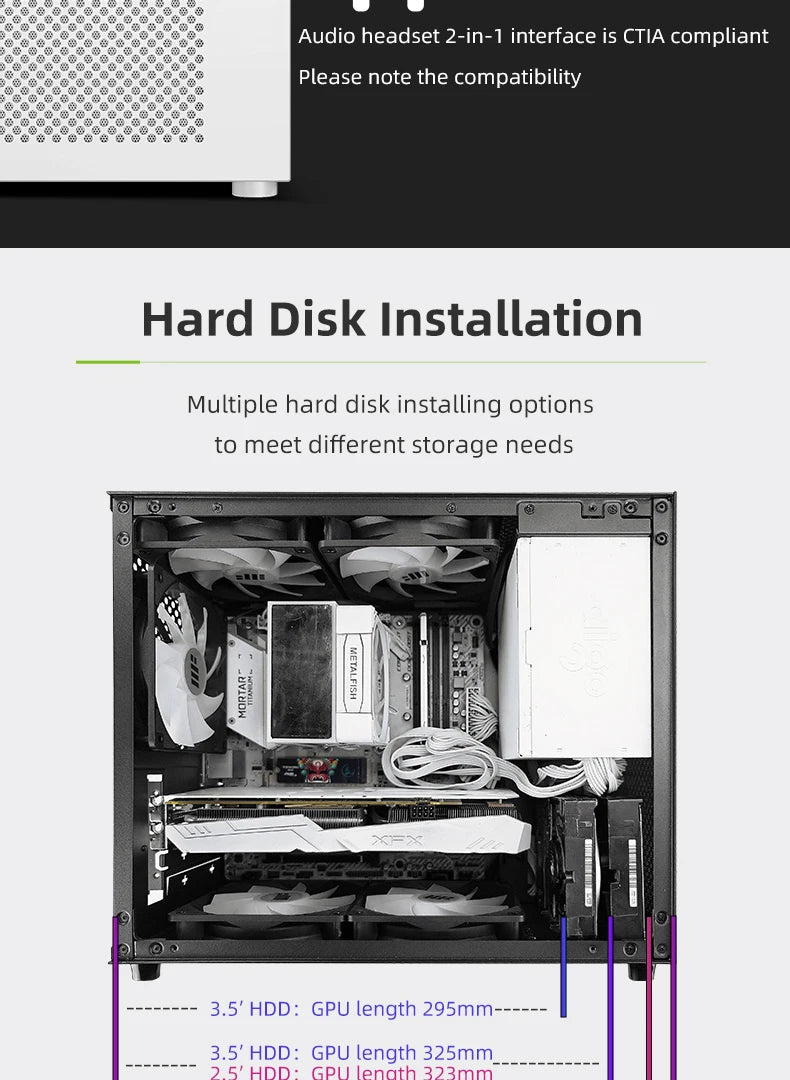 METALFISH S5 PRO 20L Computer Case Gaming PC Chassis Support MATX/ITX SFX/ATX PSU 160mm Tower /180 WaterCooling Cooler.