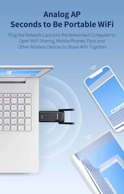 COMFAST 900Mbps WiFi 6 BT 5.3 USB Adapter Dual Band 2.4/5G RTL8851BU Wireless Free Drive Network Card For Laptop PC Win 10/11.