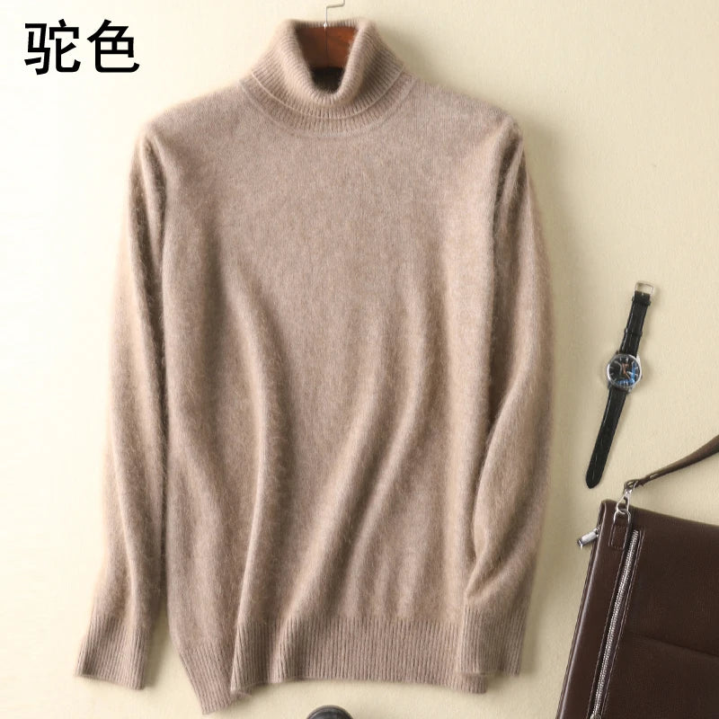 Men's 100% pure Mink Knitted Sweater Turtleneck Large Size Casual Pullover Autumn Winter New Base Shirt Men Warm High Lapels Top