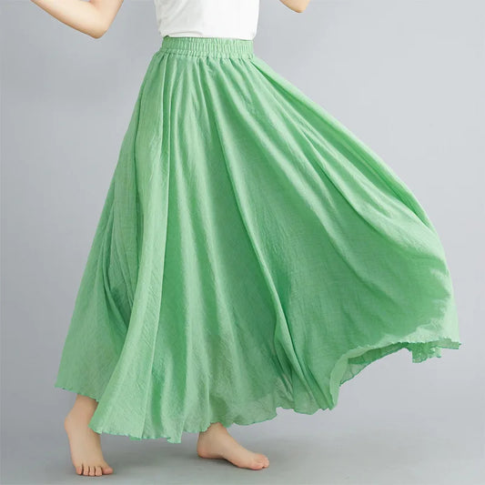 2023 new Summer Cotton Linen A-line Skirt Women Solid Color Loose High Waisted Long Skirts For Women Loose Vintage Ankle-length.