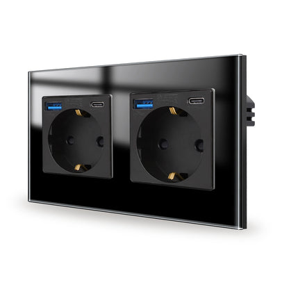 Bingoelec Wandsteckdose, Touch-Lichtschalter mit USB, 20 W, Typ C, Schnellladesteckdose, Glasscheibe, EU-Standard-Steckdosen.