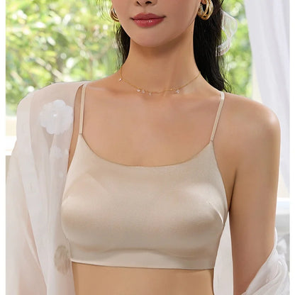 Birdtree 19MM 93% Mulberry Silk 7% Spandex Solid Bra,Women Satin 3/4 Cup U-shaped Back Soft Breathable Sling Underwear A59124JF.