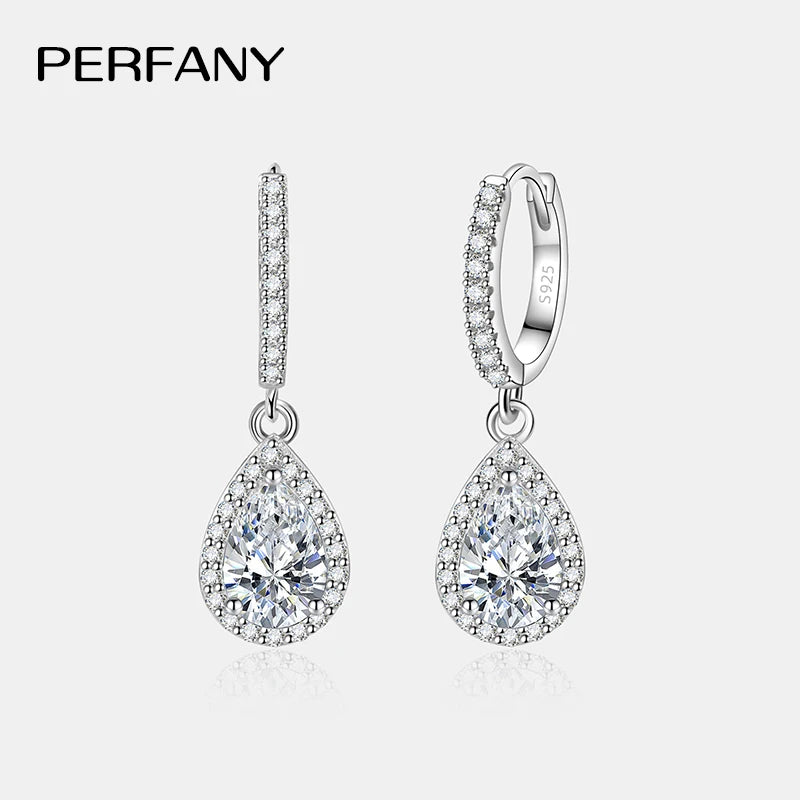 PERFANY 1CT Pear Cut Moissanite Earrings for Women S925 Pure Silver Laboratory Cultivated Diamonds Elegant Wedding Jewelry.
