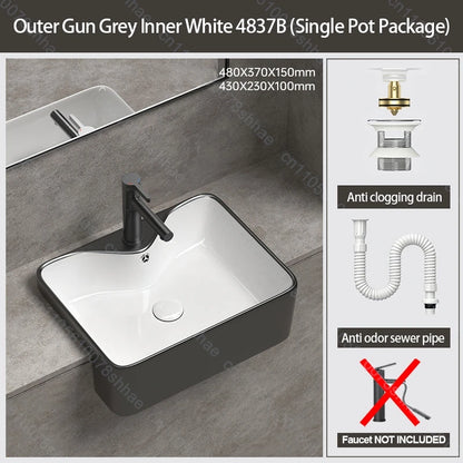 Porcelain Ceramic Vessel Sink with Drain Semi Recessed Vanity Art Sink Wash Basin Bowl for Modern Home Bathroom Decor Washbasin