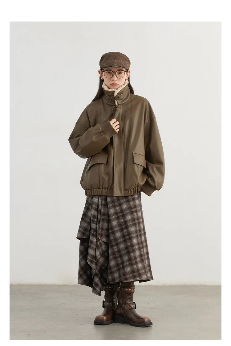 CHIC VEN Women Skirts A Line Retro Loose High Waist Irregular Color Plaid Frosted Half Body Long Ladies Skirt Winter 2025.