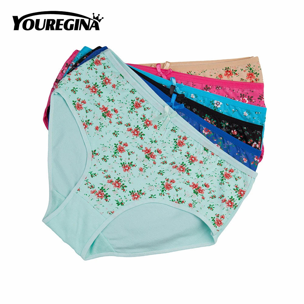 Women Panties Cotton Plus Size High Waist Print Panties Women's Floral Lingerie Briefs Ladies Under Wear 6 pcs/set.