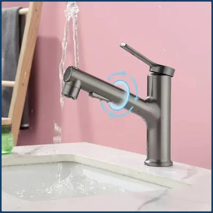Single Handle Dual Hole Hot Cold Brass Washbasin Faucet 3 Function Stream Sprayer Pull Out Basin Sink Mixer Tap for Bathroom