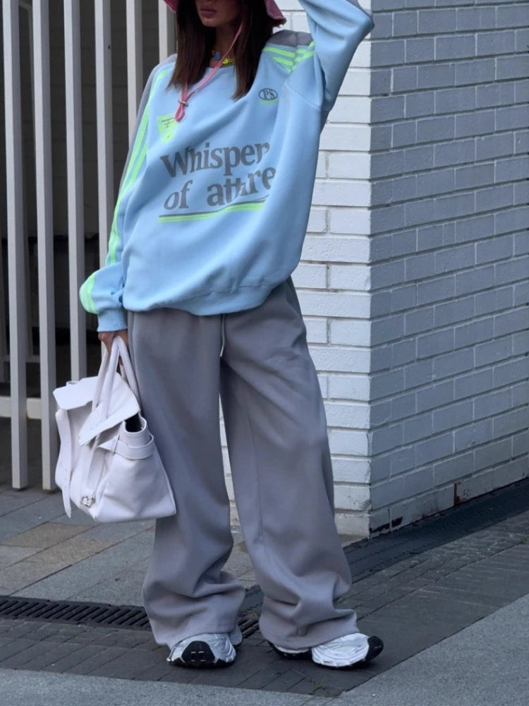 European American 2025, Neuankömmling Damen-Anzug-Set, hochwertiger Herbst- und Winter-Hoodie mit Farbblock-Hose, zweiteiliges Outfit